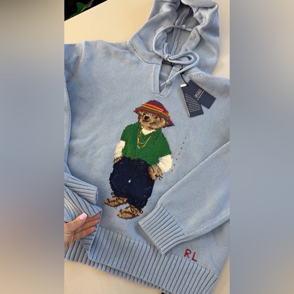 Polo By Ralph Lauren Light Blue Sweater With Bear Design